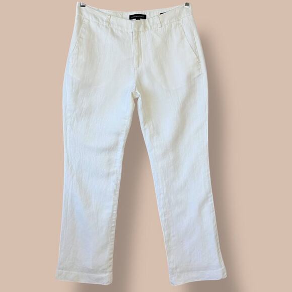 Banana Republic Logan Linen Blend Straight Mid Rise Trouser Pants Size 4 White - Picture 1 of 14